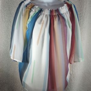 Tasha Polizzi Collection Morocco Off The Shoulder Sleeve Striped Flowy Blouse S